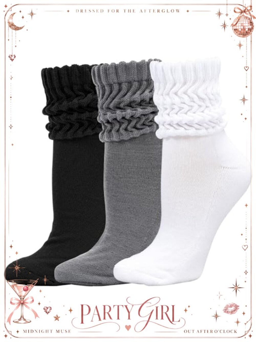 3 Pairs Slouchy Socks for Women Stretchy Cotton Knit Scrunch Socks Warm Winter